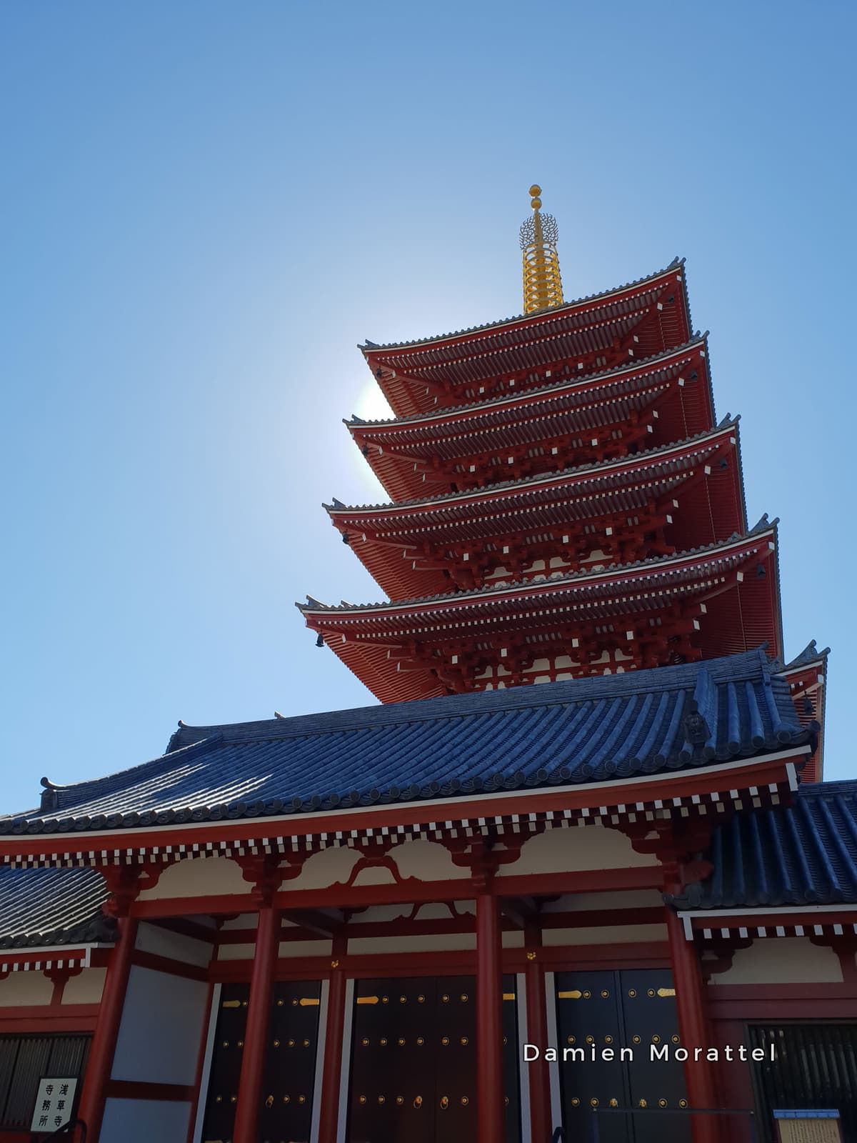A five-storey pagoda under a blue sky