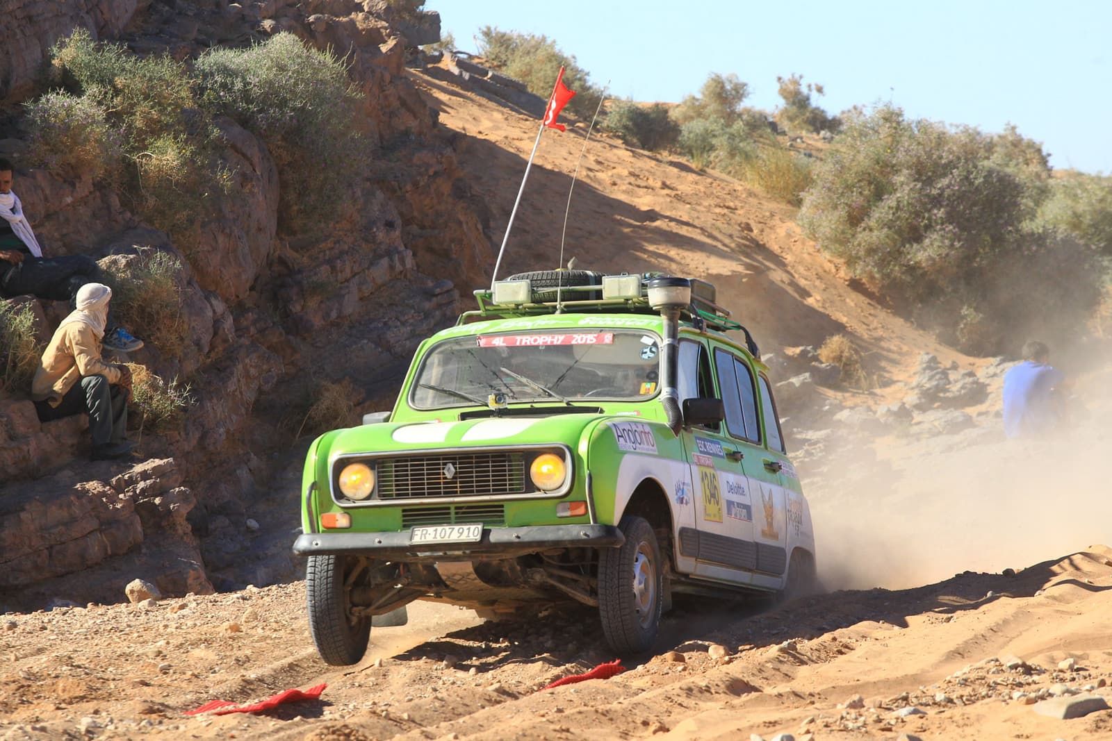The Renault 4 coming down a rocky slope