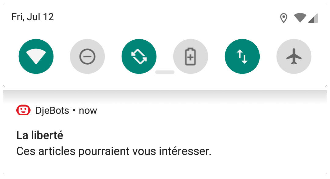 “These articles might interest you” notification sent by La Liberté